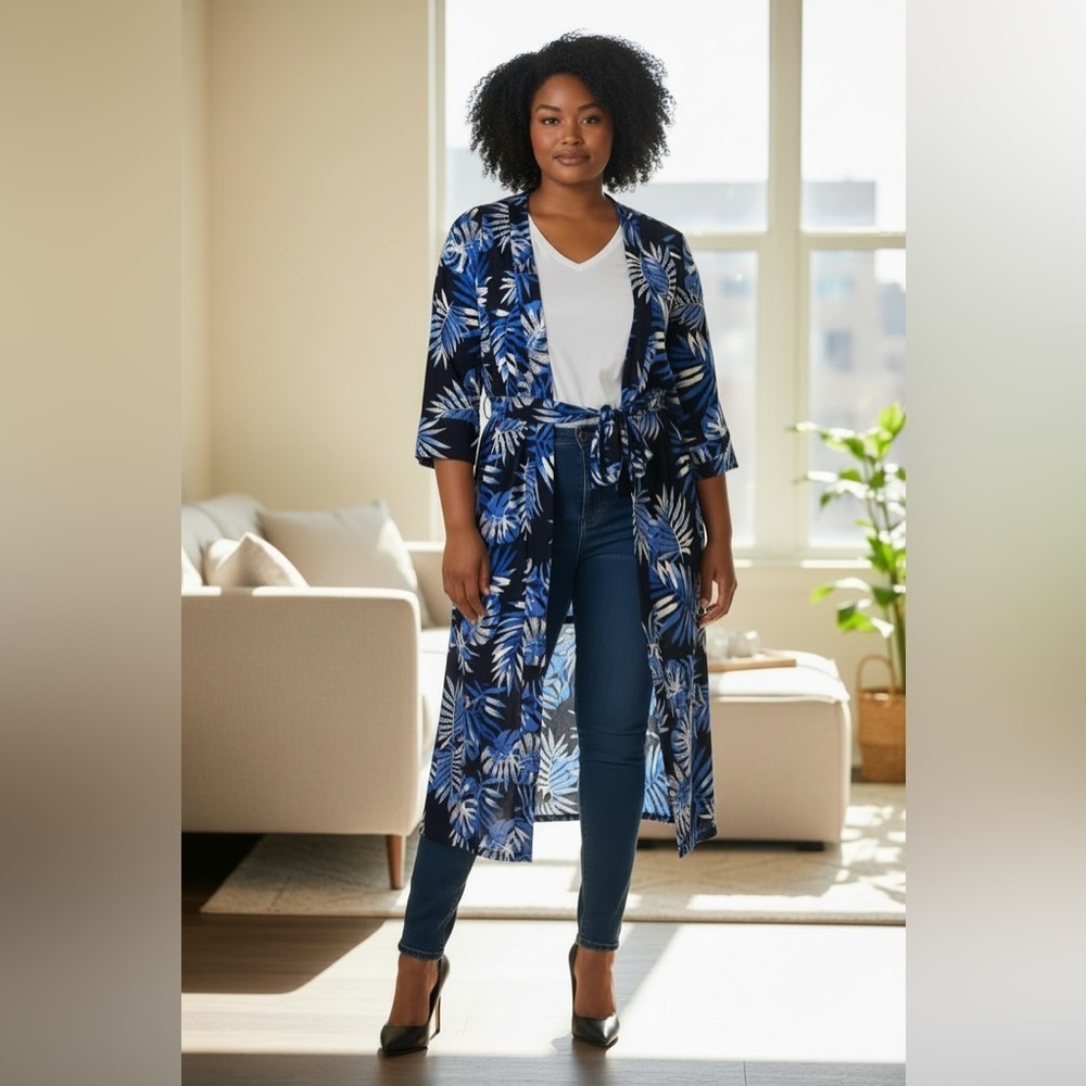 Love & Legend By Addition Elle, Long Kimono, Size X Plus Size, Navy Blue White